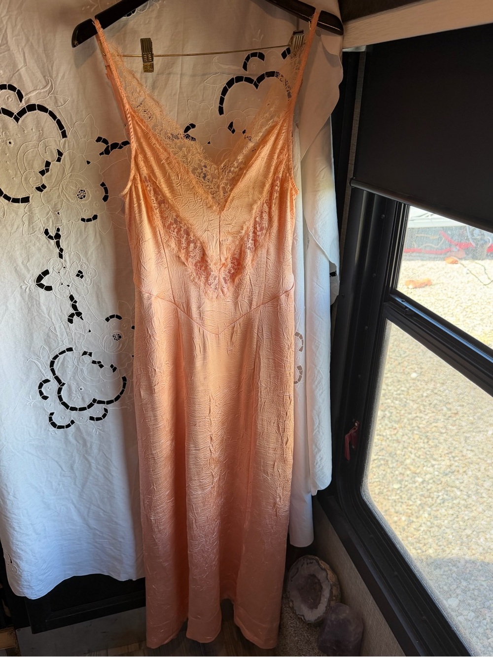 Free People Maybe Forever Satin Lace Maxi Dress Bellini Peach Orange NWT 0